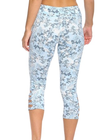 Light Blue Print Crisscross Detail Leggings