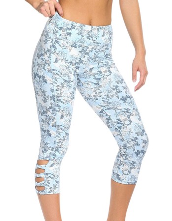 Light Blue Print Crisscross Detail Leggings