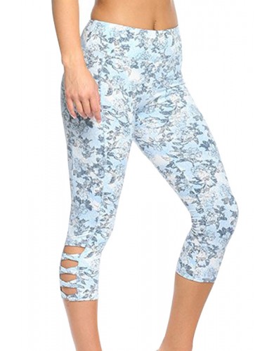 Light Blue Print Crisscross Detail Leggings