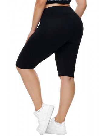 Black Knee Length Plus Size Sports Pants