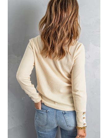 Floral Patchwork Button Waffle Knit Long Sleeve Top