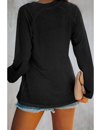 Black V Neck Casual Long Sleeve Top