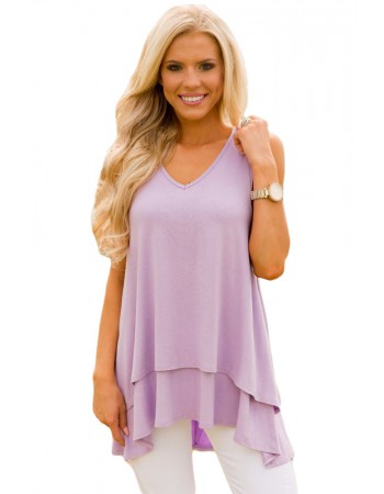 Lilac Ruffled Layer Asymmetric Hem Tunic Tank