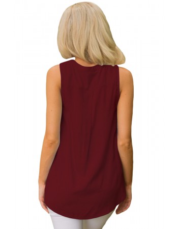 Wine Sleeveless Tank Top with Lace up