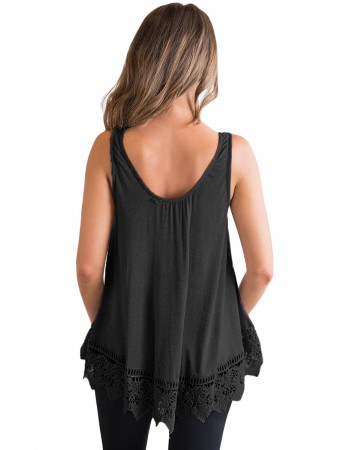 Black Lace Hemline Loose Fitting Vest Top