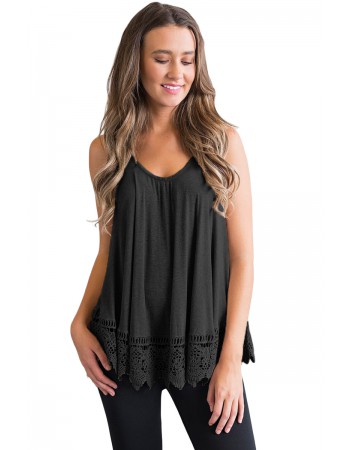 Black Lace Hemline Loose Fitting Vest Top