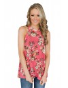 Coral Pink Floral Back Cutout Sleeveless Top